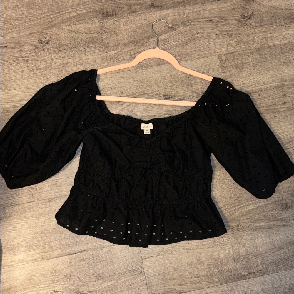 Black Eyelet Top